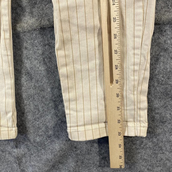 Free People Pants Beige 4 Stripe High Rise Button Fly Tapered Slim Leg High Rise - Picture 8 of 12